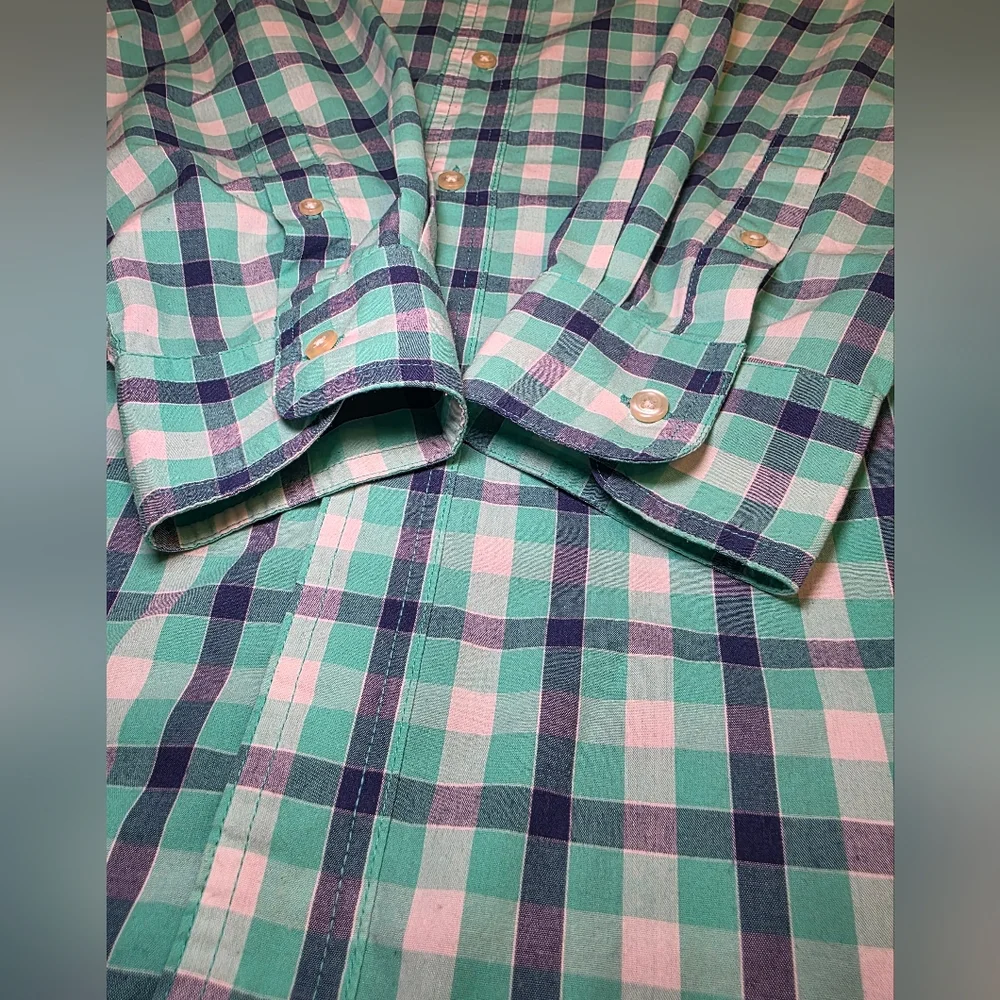 Chaps Long Sleeve Button Down Sunset Green Plaid Shirt- Men's Size XLT